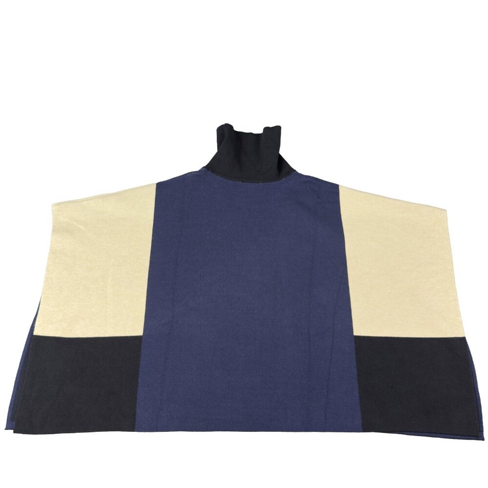 THML Colorblock Turtleneck Poncho Navy Cream Black Knit NWT Size Small - Picture 5 of 12